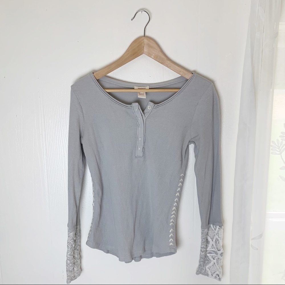 Sundance Grey Cream Embroidered Long Sleeve Top